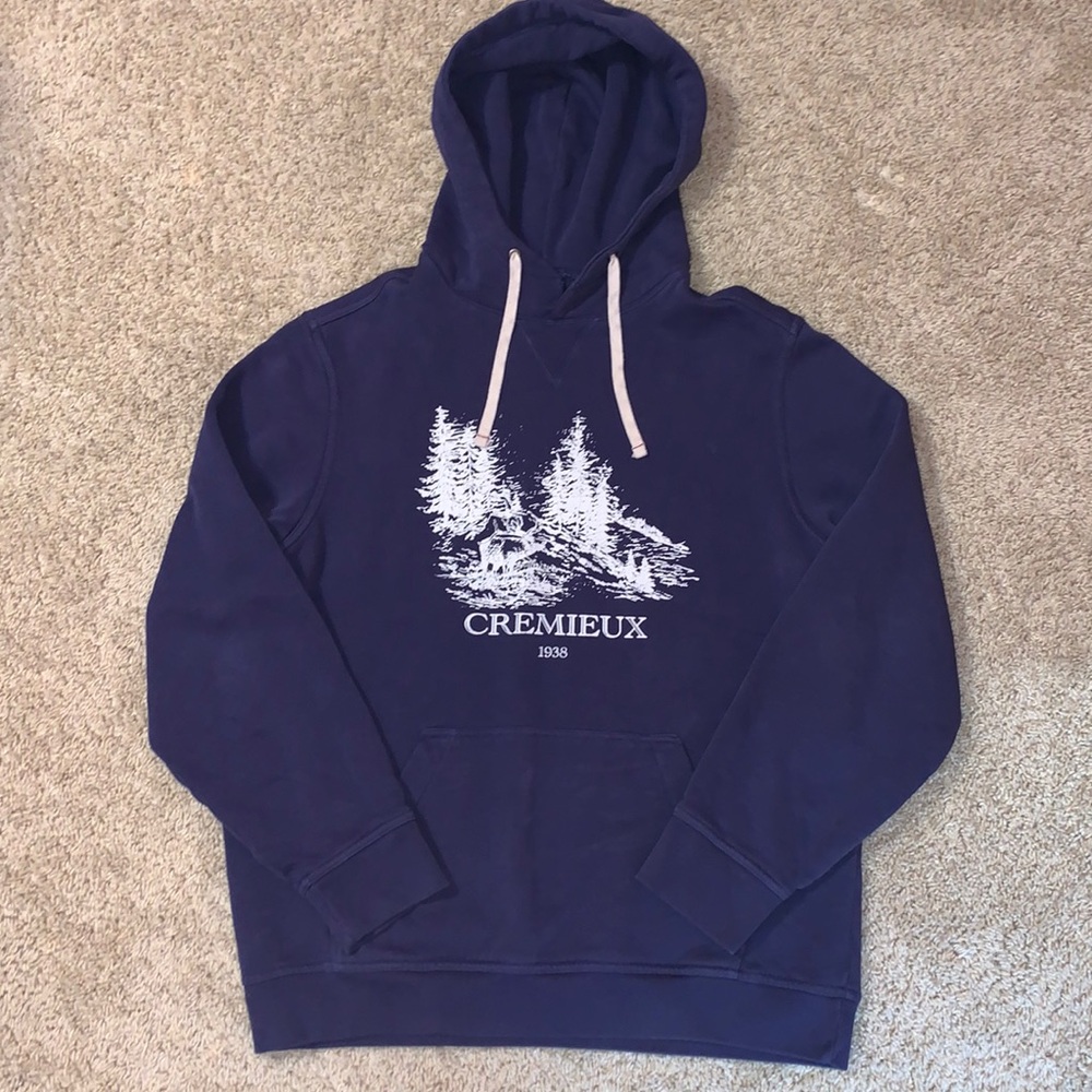 Men’s Cremieux Navy Blue Graphic Tree Fleece Boxy Comfy Casual Hoodie Size Large